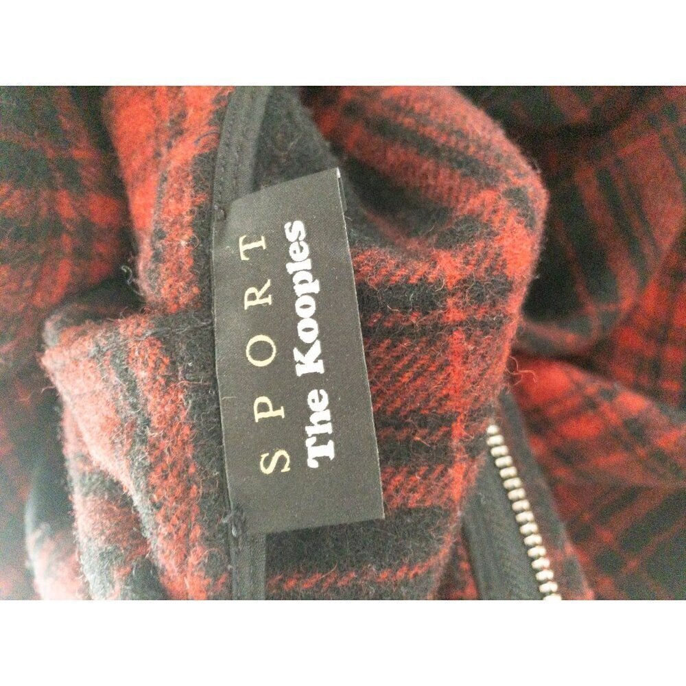 The Kooples Buffalo Plaid Red Wool Sweater Coat Fringe  SZ M - Picture 4 of 13